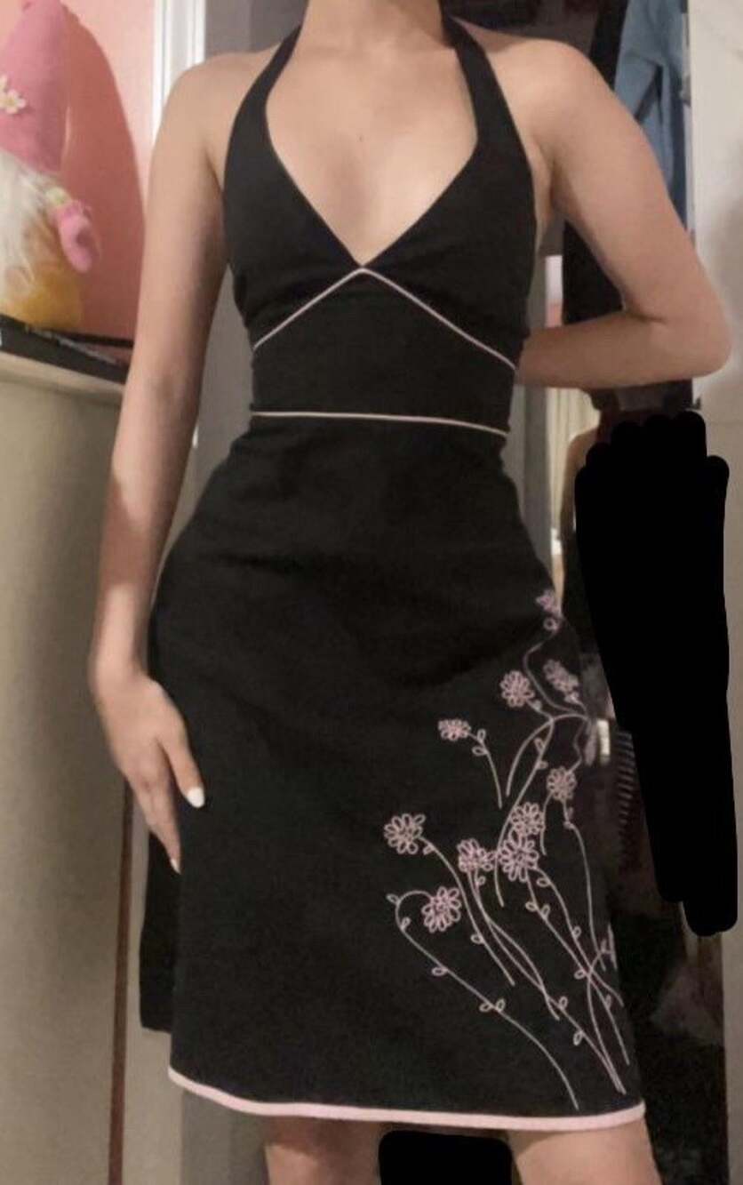 Y2K NWT Black Pink Halter Dress Juniors Sz 7 Pin-Up